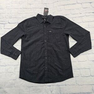 Vision Street Wear Bindale Mens M Button Black Speckled Streetwear Shirt Skate